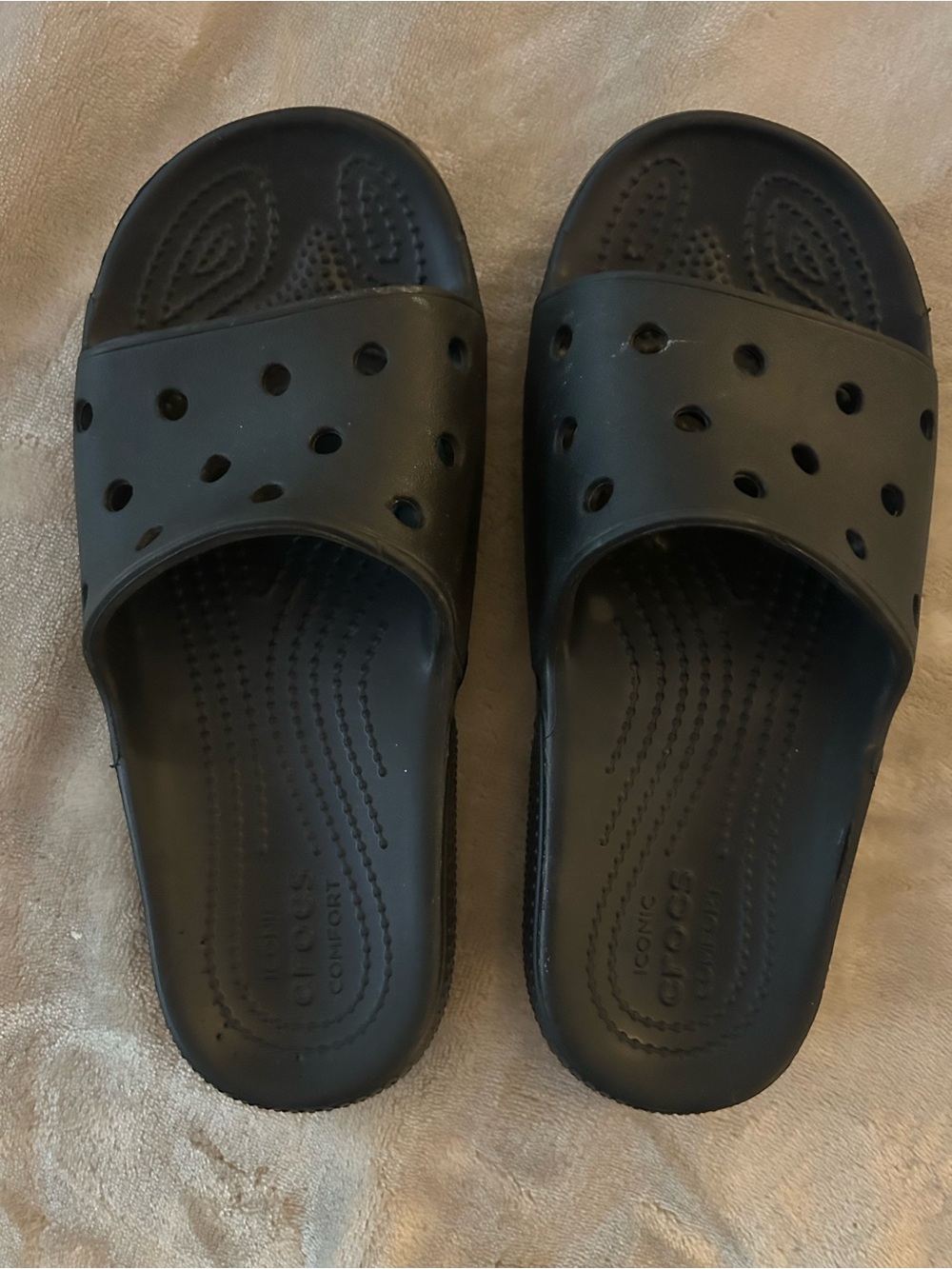 CROCS Black Slide Sandals with Vent Holes Size 3 1/2 Like New